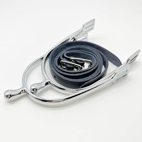 Men's English Round Bumper Spurs Set - Zinc Alloy Chrome Plated Riding Spurs with 0.8 Inch Short Neck & Leather Straps for Equestrian, Trail Riding and Western Shows (4.3 Inch Arch, 4.8 oz) in Saudi Arabia