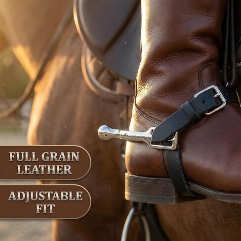Men's English Round Bumper Spurs Set - Zinc Alloy Chrome Plated Riding Spurs with 0.8 Inch Short Neck & Leather Straps for Equestrian, Trail Riding and Western Shows (4.3 Inch Arch, 4.8 oz) in Saudi Arabia