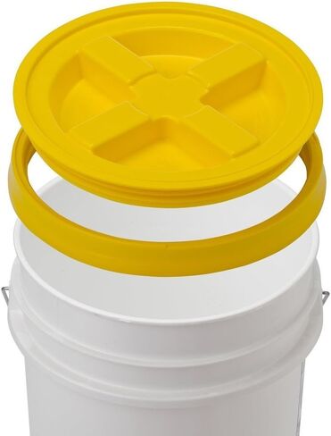 5 Gallon White Bucket & Gamma Seal Lid - Food Grade Plastic Pail & Gamma2 Screw Seal Tight Lid (Yellow) by Gamma Seal in Saudi Arabia