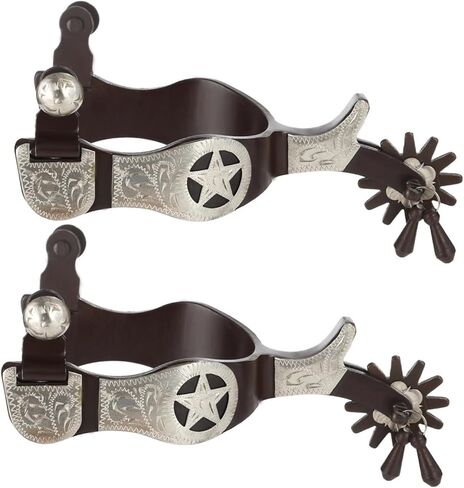 2 PCS Western Spurs, Cowboy Boot Spurs with Turnable Gear, Western Riding Gear with Secure Side Buckles for Training Cues Ranch Arena Riding in Saudi Arabia