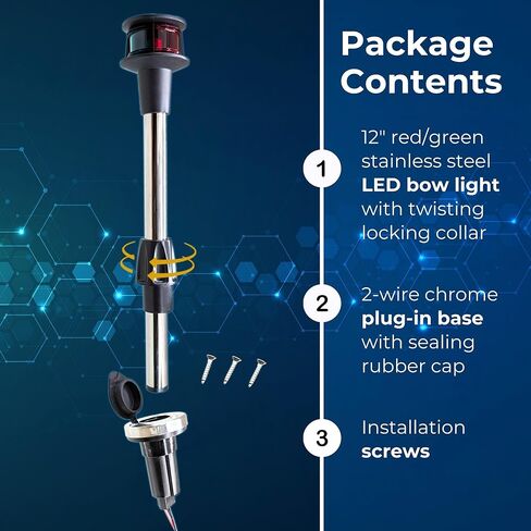 أضواء الملاحة LED البحرية من Pactrade باللون الأحمر والأخضر للقوارب - عمود قابل للإزالة مقاس 12 بوصة مع قاعدة سريعة التحرير - أضواء قارب ثنائية اللون مضادة للماء لسفن الكاياك العائمة الصغيرة (1 نانومتر) in Saudi Arabia