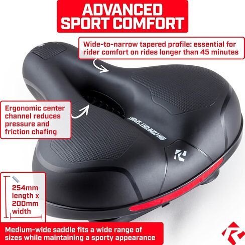 Revere Memory Foam Wide Bike Seat with Rear LED Safety Light – Waterproof, Shock-Absorbing Ergonomic Saddle for Road, Mountain, Cruiser & Exercise Bikes in Kuwait