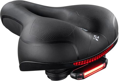 Revere Memory Foam Wide Bike Seat with Rear LED Safety Light – Waterproof, Shock-Absorbing Ergonomic Saddle for Road, Mountain, Cruiser & Exercise Bikes in Kuwait