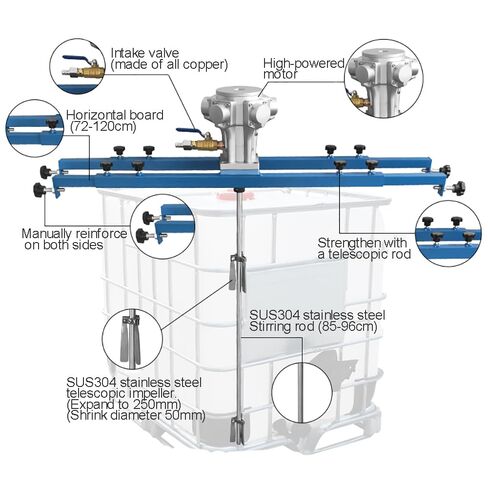 IBC Pneumatic Paint Mixer for 5-Gallon Barrels, 265 Gallon Air Agitator with Stainless Steel Rod, 1HP Motor, 0-1300 RPM, 1000L Capacity in Saudi Arabia