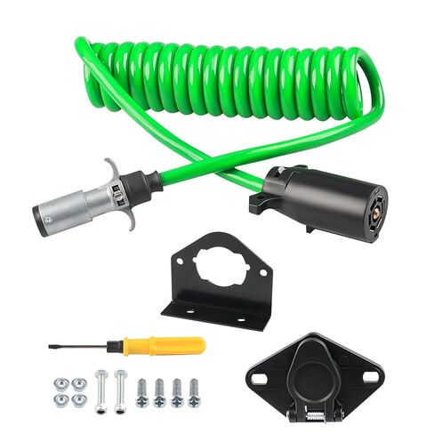Waterwich 7 Wire to Wire 6 Trailer Plug Kit مع مستقبلات الإناث و 7 دبوس إلى 6 دبوس محول مقطورة الكابل وقوس التثبيت ، كابل مرن مقاوم للماء 8 قدم (أسود) in Kuwait