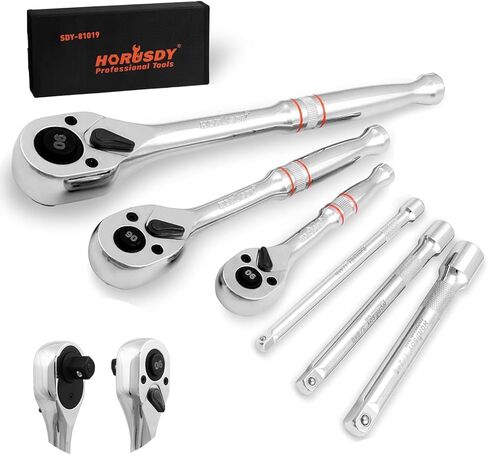 مجموعة Ratchet من 3 قطع Horusdy ، 1/4 "3/8" ، 1/2 "مجموعة مقابض محرك الأقراص ، 90-TOUTH ، CR-V ، Ratchets Quick Release in Kuwait
