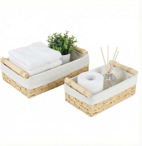 Toilet Paper Storage Basket for Bathroom Organization Baskets Wicker With Wood Handle Use Round Rope Dark Brown, for Countertops Dresser Farmhouse Kitchen Cottage Home Decor Knick Knacks Accessories in Kuwait