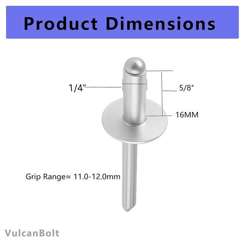 55 قطعة 1/4 بوصة × 5/8 بوصة مسامير عمياء كبيرة ذات شفة، 6.4 مم × 16 مم، مغزل فولاذي من الألومنيوم in Kuwait
