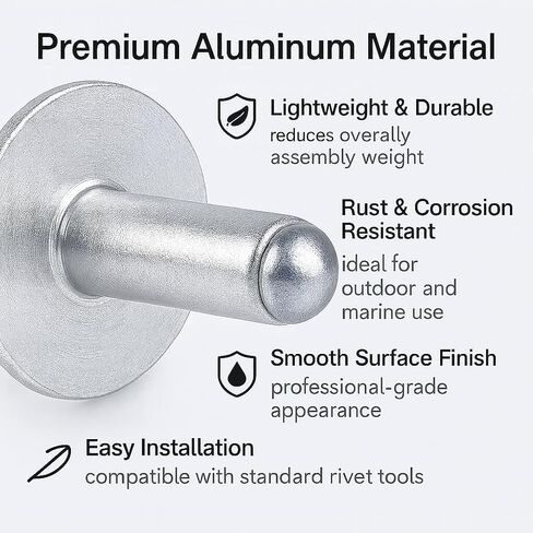 55 قطعة 1/4 بوصة × 5/8 بوصة مسامير عمياء كبيرة ذات شفة، 6.4 مم × 16 مم، مغزل فولاذي من الألومنيوم in Kuwait
