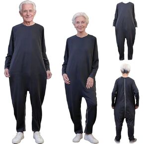 Unisex Anti-Strip and Tear-Resistant Adaptive Jumpsuit with Back and Leg Zipper,One-piece Long-Sleeved Trousers,Suitable for Seniors,Incontinence Care,Dementia,Alzheimer’s Patients(Black L) in Kuwait