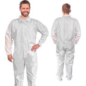 AMZ Medical Supply White Disposable Coveralls for Men/Women, Large. Pack of 25 Painters Coveralls. Unisex Hazmat Suits Disposable. 60 GSM Microporous Paint Suit with Zipper, Elastic Wrists & Ankles in Kuwait