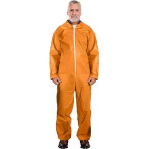EZGOODZ Orange Disposable Coveralls, Waterproof 40 GSM Hazmat Suits with Zipper, Open Wrists, Ankles, Folded Collar in Kuwait