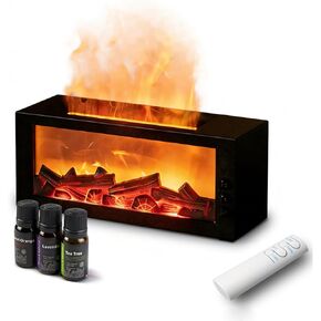 Fireplace Diffusers with 3 Essential Oils Set,Color Flame Aroma Essential Oil Diffuser with Remote Control,300ml Small Humidifier for Home Room Decor Gift for Women (Black) in Kuwait