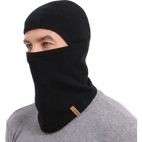 Acushla 100% ميرينو صوف بالاكلافا للرجال والنساء - قناع تزلج شتوي حراري للطقس البارد قناع وجه دافئ متماسك للدراجات النارية والجري والصيد على الجليد، أسود in Kuwait