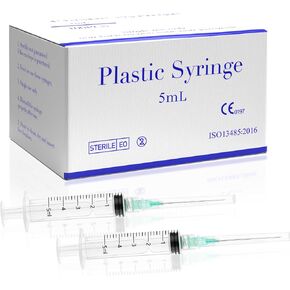100 عبوة من المحاقن الصناعية 5 مل 21 جيجا 1.5 بوصة، حقنة بلاستيكية للاستعمال مرة واحدة للمختبرات العلمية وإعادة تعبئة السوائل وقياسها in Kuwait