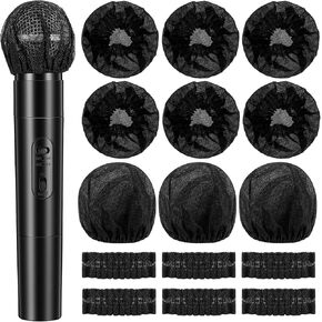 200 قطعة من أغطية الميكروفون للاستعمال مرة واحدة، زجاج أمامي للميكروفون أسود مع شريط مطاطي، أغطية ميكروفون مريحة للميكروفونات لأداء مرحلة استوديو تسجيل KTV in Kuwait