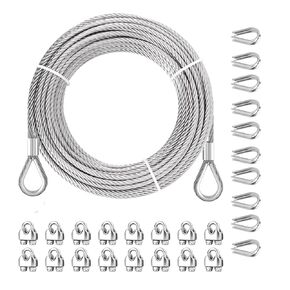 كابل من الفولاذ المقاوم للصدأ بطول 3/16 بوصة حبل سلكي بطول 100 قدم مع مشابك حبل سلكية وكشتبان، قوة كسر 4300 رطل، كابل طائرة بطول 7 × 19 لخط الغسيل في ساحة زيبلاين لرفع القارب على سطح السفينة [100 قدم] in Kuwait