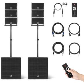 نظام PA احترافي 18 بوصة 8000 واط P.M.P.O يعمل بنظام ستيريو، مجموعة نظام مصفوفة الخط مع مضخم صوت، قراءة محرك أقراص بلوتوث/USB/بطاقة SD/جهاز تحكم عن بعد لـ DJ، الأداء، الحفلات المنزلية الخارجية، الأحداث in Kuwait