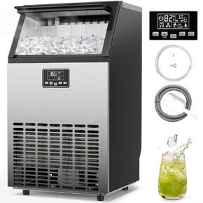Kismile Commercial Ice Maker Machine, 66LBS/24H, LCD Panel, Self-Cleaning, 24H Timer, Stainless Steel, Compact Ice Cube Maker for Home Bar, Include Scoop & Connection Hose in Kuwait