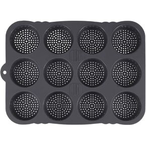 12-Cavity Silicone Hamburger Bun Pan for Baking, 8cm Cup Size, Non-Stick Cake Tray, Dishwasher Safe, Grey in Kuwait