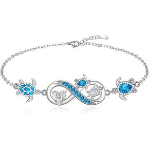 Turtle Bracelet Blue Opal Sea Turtle Bracelet for Women Sterling Silver Adjustable Ocean Hawaiian Beach Turtles Jewelry Birthday Christmas Gifts in Saudi Arabia