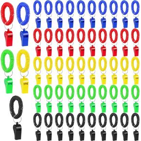 50 Pcs Colorful Plastic Whistles with Bracelet, 120dB Loud Sports Whistles with Stretchable Coil Wrist Keychain Ring for Coaches Teacher Referees School Soccer Party Gift Emergency Training in Saudi Arabia