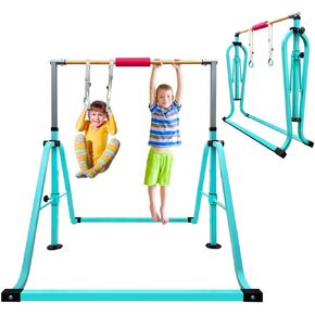 بار جمباز لامع للأطفال مع مجموعة الخواتم ، 7 ارتفاعات قابلة للتعديل سهلة قابلة للطي الحانة تدريبات الأطفال القرد القرد أفقي - كحد أقصى 300 رطل in Kuwait