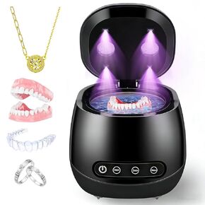 منظف ​​بالموجات فوق الصوتية، آلة تنظيف المثبات بالموجات فوق الصوتية 45 كيلو هرتز مع ثلاثة أوضاع، فرشاة أسنان، مجوهرات، خواتم وأكثر، أسود in Kuwait