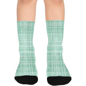 جوارب المشي لمسافات طويلة باللون الأخضر بطبعة شبكة النعناع - جوارب شتوية حرارية سميكة دافئة للأولاد والبنات للمدرسة، والارتداء اليومي والأنشطة الخارجية in Kuwait