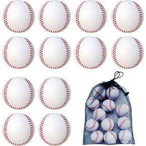 12 حزمة من كرات البيسبول الرغوية كرات البيسبول الناعمة مع حقيبة شبكية للاعبين المراهقين، تدريب الكرة الرياضية، كرة الضرب الآمنة، الضرب والميدان في الأماكن المغلقة والخارجية باللون الأبيض in Kuwait