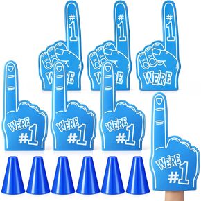 12 قطعة من الأصابع الإسفنجية العملاقة 18 بوصة ومكبر صوت بلاستيكي أزرق مقاس 8 بوصة، نحن رقم 1 في يد التشجيع الإسفنجية لجميع أنواع الأحداث الرياضية والألعاب والأنشطة الخارجية والمدارس والملاعب in Kuwait