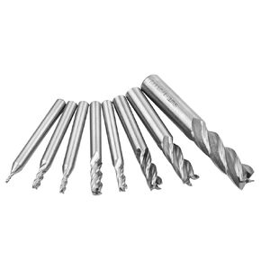 8PCS HSS Straight Shank End Mill Set 4 Flute Versatile High Speed Steel Drill Bits Professional CNC Milling Cutter Bits for Metal Wood Plastic Drilling Cutting in Kuwait