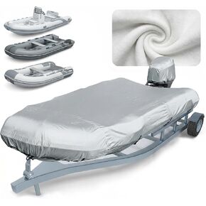 1200D Waterproof Inflatable Boat Cover 12-13ft, Silver UV Reflective Heavy Duty Dinghy Cover with Motor Cover, Sun-Resistant Mooring Cover Gray in Kuwait