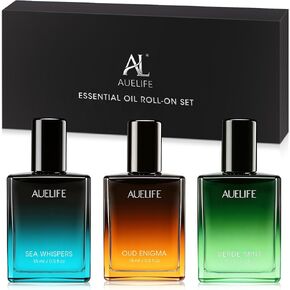 مجموعة 3 × 15 مل من الزيوت العطرية الدوارة للرجال، مجموعة هدايا زيوت رولربال للرجال للعمل والسفر والمنزل المنعش، العلاج العطري للاسترخاء والتركيز والطاقة - النعناع وخشب الصندل المهدئ والعود الترابي in Kuwait