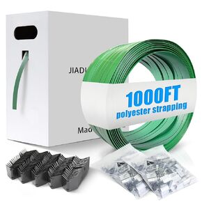 لفة حزام نليون من البوليستر (PET) مقاس 5/8 بوصة × 1000 بوصة مع 150 قطعة من الأختام المعدنية المفتوحة وصندوق التوزيع بقوة كسر 1700 رطل in Kuwait