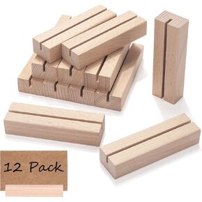 12 Pieces Wood Place Card Holders, Wooden Postcard Holder, Signs Table Number Stands Rustic Acrylic Sign Stand for Wedding Party Menu Table Dinner Home Party Events Decoration in Kuwait