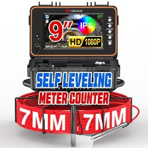 كاميرا الصرف الصحي، كاميرا تصريف ذاتية التسوية بطول 200 قدم مع عداد متر، كابل سميك 7 مم، شاشة HD 9 بوصات 1080 بكسل كاميرات سباكة ثعبان مع ضوء، بطارية 5100 مللي أمبير في الساعة أنبوب أنابيب فيديو كاميرا فحص DVR 32 جيجابايت in Kuwait
