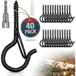 Unijoy Screw Hooks for Outdoor String Lights - 25-Pack Windproof Heavy Duty Q Hangers - 2.2" Black Screw in Ceiling Hooks for Hanging Plants Bird Feeders Patio Decor & Christmas Decorations in Saudi Arabia