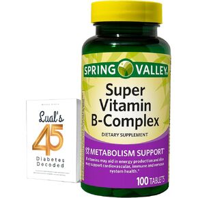 Spring Valley Super B Complex 100 Tablets Energy Support Bundle with Lual's 45 Diabetes Decoded in Kuwait