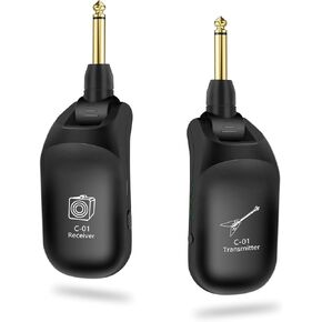C01 UHF Wireless Guitar System (Transmitter & Receiver) - Rechargeable, 24-bit/48KHz Audio, 164FT Range, 4 Channels, <0.04ms Low Latency for Electric Musical Instruments in Kuwait