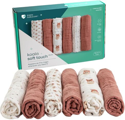 Koala Babycare 5 Pack 20 "x10" عبور الشاش للبنين والبنات - Gots & Oeko -Tex Cotton Burp Burp for Newbborns - Absorbbbbrobbrite Neutral Burping Cloths To Feeding - Baby Bibs Essentials in Kuwait