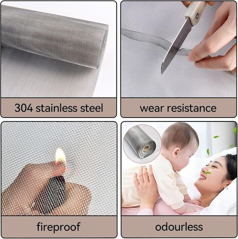 Klmnop 2 حزمة 304 شاشة شبكية متينة من الفولاذ المقاوم للصدأ، 11.8 بوصة × 47.2 بوصة (30 × 120 سم) سلك منسوج 30 شبكة تهوية تهوية لا تصدأ أبدًا، شاشة سلكية صلبة ومقاومة للحرارة للتهوية والقفص والحديقة (رمادي) in Kuwait