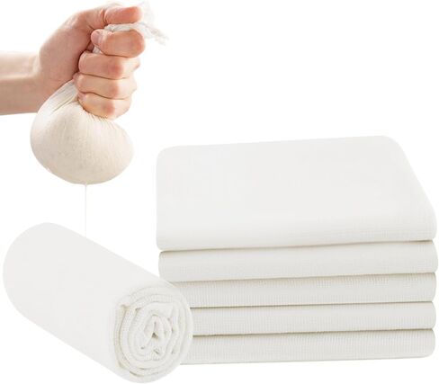 6 قطع من قماش الجبن من الدرجة 100 للتصفية، قماش موسلين قطني قابل لإعادة الاستخدام مقاس 20 × 20 بوصة، حواف مُطوقة، مرشح درجة الطعام للطهي، حليب الجوز، الزبادي اليوناني والديك الرومي in Kuwait