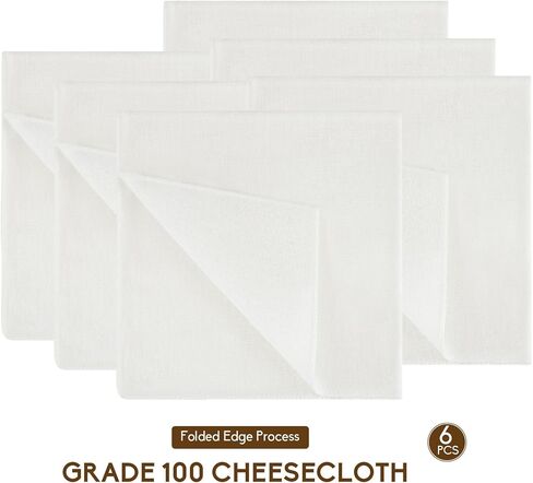 6 قطع من قماش الجبن من الدرجة 100 للتصفية، قماش موسلين قطني قابل لإعادة الاستخدام مقاس 20 × 20 بوصة، حواف مُطوقة، مرشح درجة الطعام للطهي، حليب الجوز، الزبادي اليوناني والديك الرومي in Kuwait