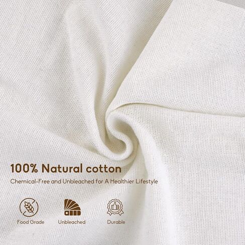 6 قطع من قماش الجبن من الدرجة 100 للتصفية، قماش موسلين قطني قابل لإعادة الاستخدام مقاس 20 × 20 بوصة، حواف مُطوقة، مرشح درجة الطعام للطهي، حليب الجوز، الزبادي اليوناني والديك الرومي in Kuwait