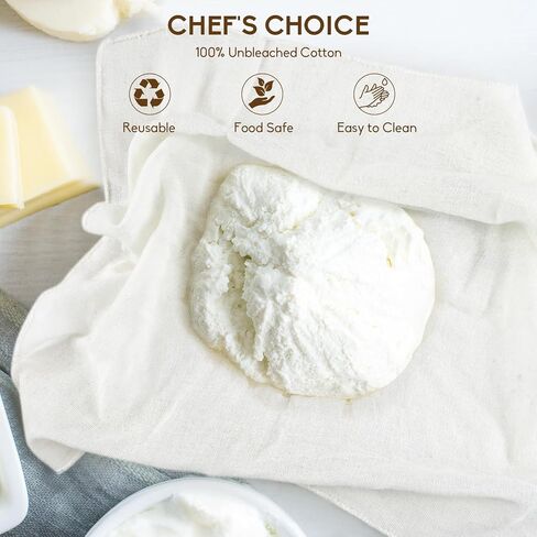 6 قطع من قماش الجبن من الدرجة 100 للتصفية، قماش موسلين قطني قابل لإعادة الاستخدام مقاس 20 × 20 بوصة، حواف مُطوقة، مرشح درجة الطعام للطهي، حليب الجوز، الزبادي اليوناني والديك الرومي in Kuwait