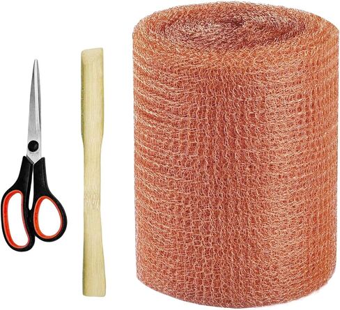 شبكة نحاسية نقية - 5 بوصة × 100 قدم، طبقة مزدوجة من النحاس النقي مع مجرفة خشبية ومقص للتقطير وحشو الفتحات والمشروعات اليدوية، مثالية للتزيين والسياج ومكافحة الآفات in Kuwait