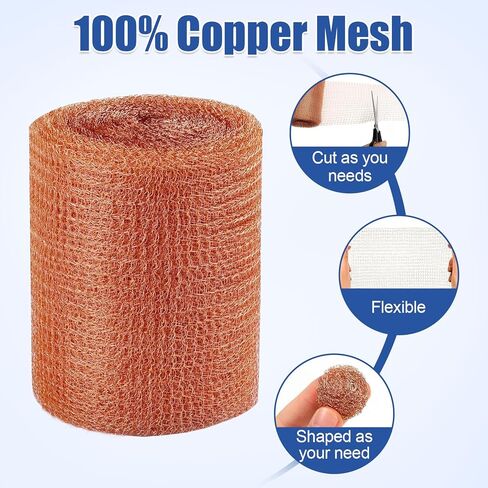 شبكة نحاسية نقية - 5 بوصة × 100 قدم، طبقة مزدوجة من النحاس النقي مع مجرفة خشبية ومقص للتقطير وحشو الفتحات والمشروعات اليدوية، مثالية للتزيين والسياج ومكافحة الآفات in Kuwait