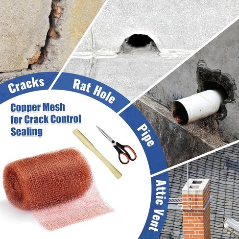 شبكة نحاسية نقية - 5 بوصة × 100 قدم، طبقة مزدوجة من النحاس النقي مع مجرفة خشبية ومقص للتقطير وحشو الفتحات والمشروعات اليدوية، مثالية للتزيين والسياج ومكافحة الآفات in Kuwait