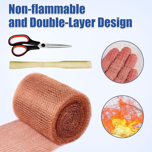 شبكة نحاسية نقية - 5 بوصة × 100 قدم، طبقة مزدوجة من النحاس النقي مع مجرفة خشبية ومقص للتقطير وحشو الفتحات والمشروعات اليدوية، مثالية للتزيين والسياج ومكافحة الآفات in Kuwait